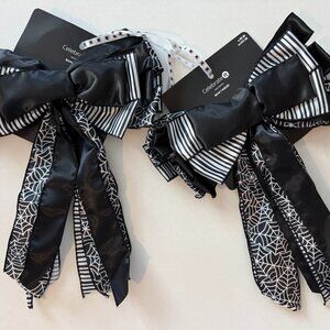 2 CELEBRATE IT Black & White Spider Theme Halloween Bows NEW